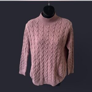 Pink Cable Knit Turtleneck Sweater